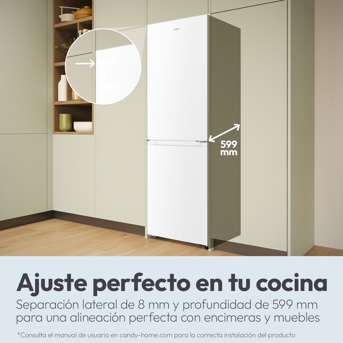 Frigorífico Combi Candy Space Fit Total No Frost Fresco Style - CNCQ2T6S18DW 8