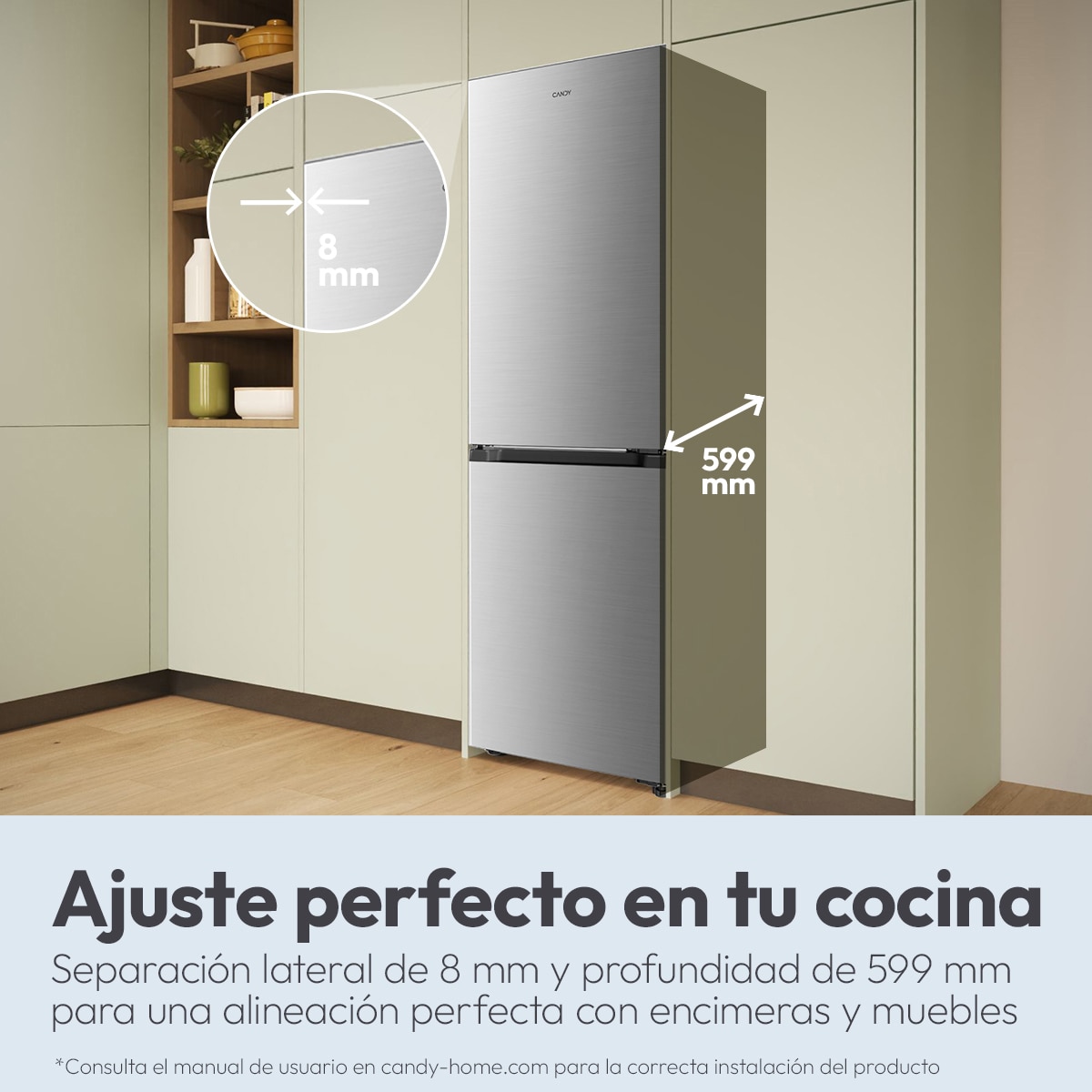 Frigorífico Combi Candy Space Fit Total No Frost Fresco Style - CNCQ2T6S18CX 7