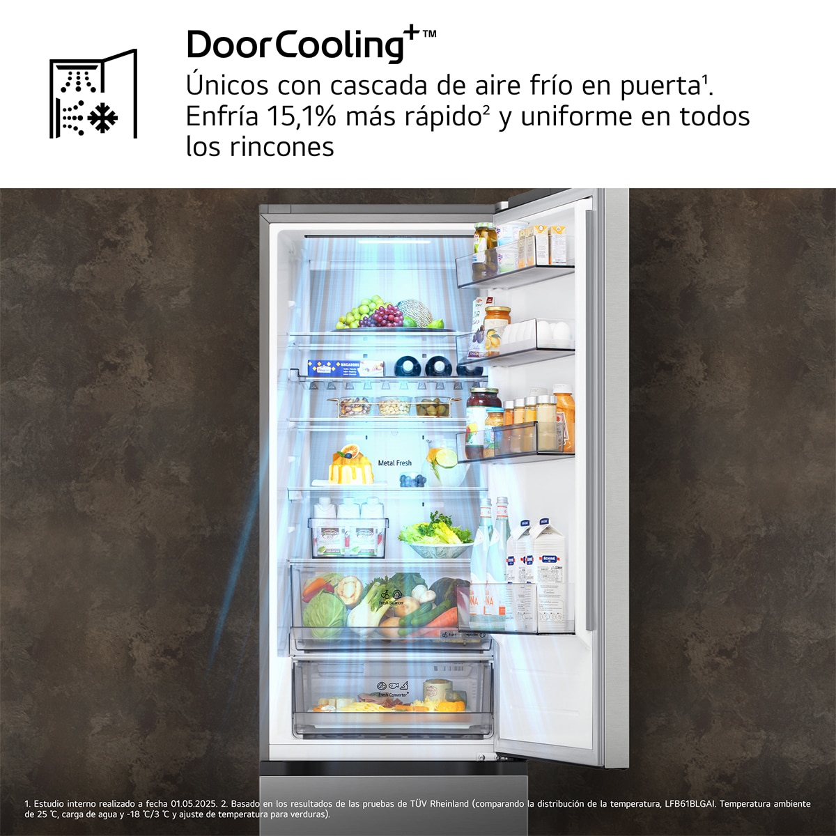 Frigorífico combi LG GBBS524DPY, 203 x 59.7 x 67.4 cm, Total No Frost, clase D, 218 kWh/año, 35 dB, 375 litros, Fresh Converter+, inox antihuellas - imagen 5