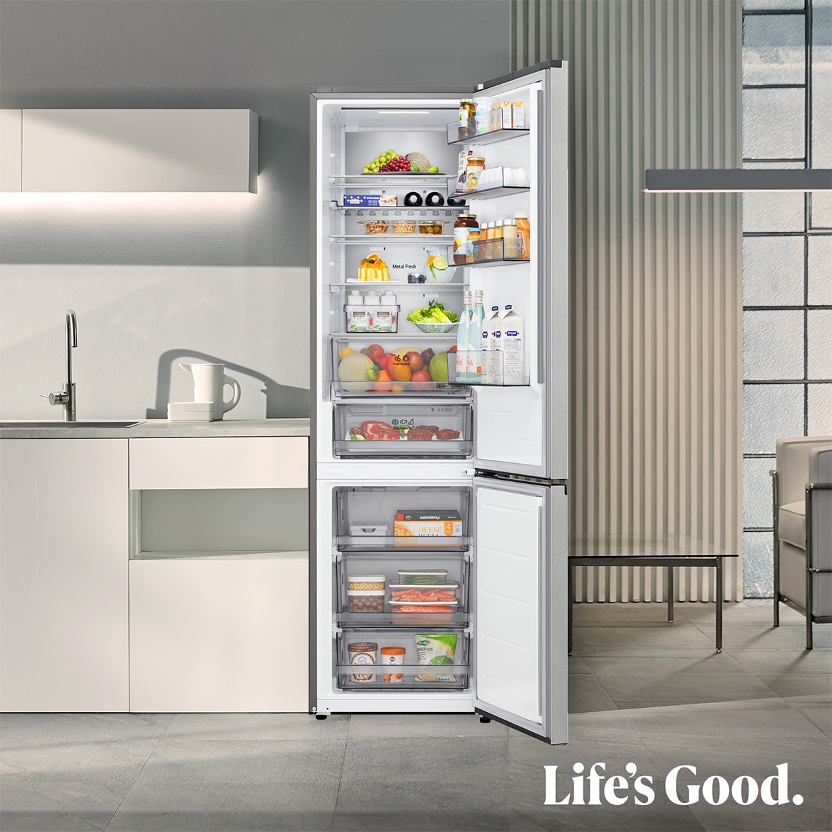 Frigorífico combi LG GBBS524DPY, 203 x 59.7 x 67.4 cm, Total No Frost, clase D, 218 kWh/año, 35 dB, 375 litros, Fresh Converter+, inox antihuellas - imagen 7