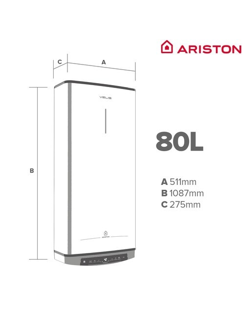 Termo eléctrico vertical/ horizontal Ariston 80 litros - VELIS DRY WIFI 80 GRIS WIND 39-3