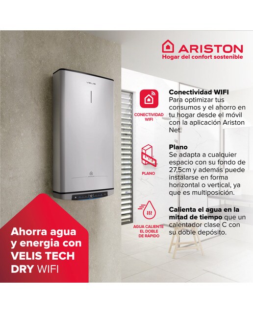 Termo eléctrico vertical/ horizontal Ariston 100 litros - VELIS DRY WIFI 100 - Gris Gris-8