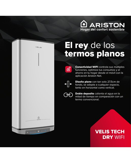 Termo eléctrico vertical/ horizontal Ariston 100 litros - VELIS DRY WIFI 100 - Gris Gris-9