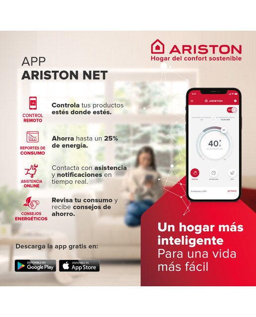 Termo eléctrico vertical/ horizontal Ariston 50 litros, conexión WiFi - VELIS WIFI 50 ES EU Blanco-7
