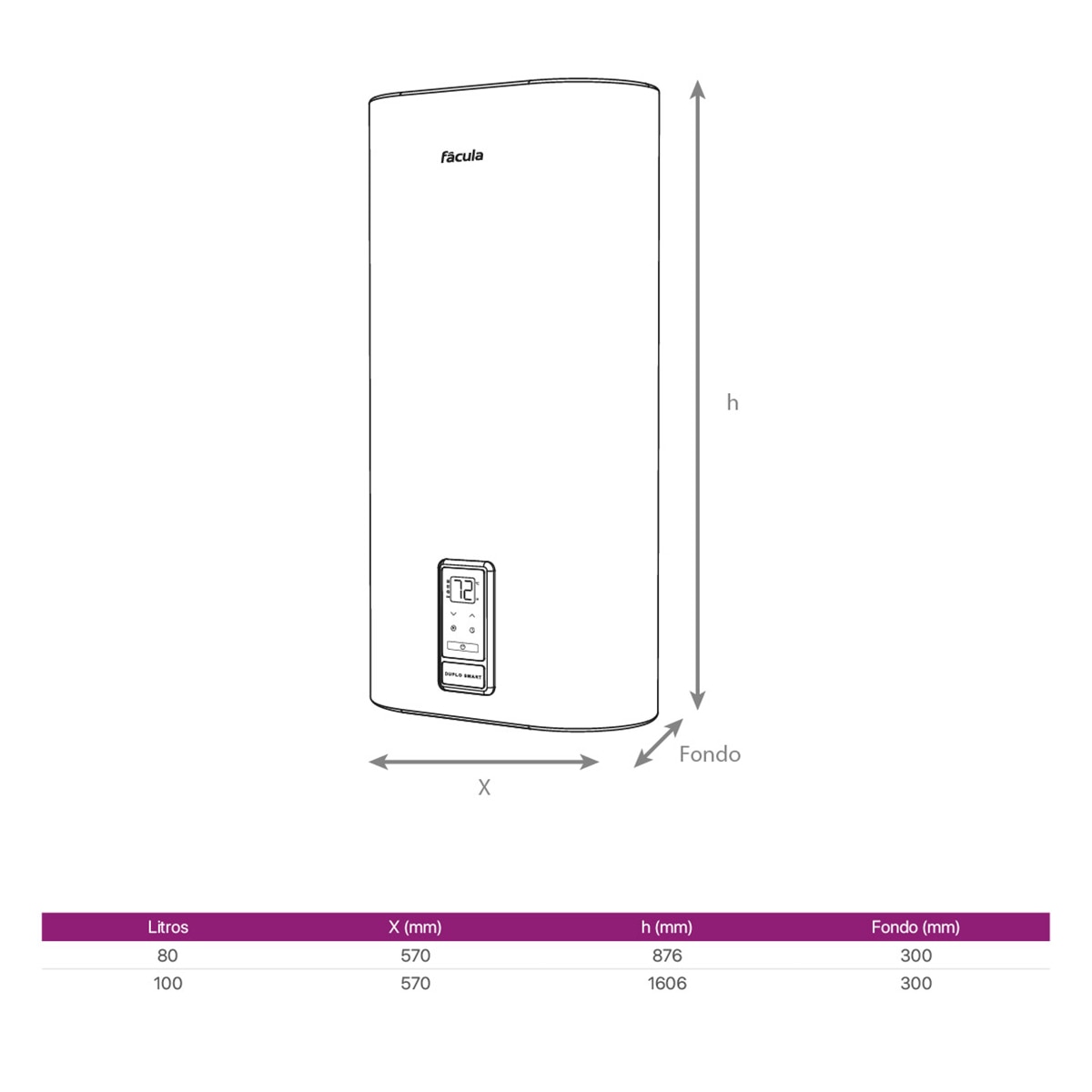 Termo eléctrico vertical / horizontal Fácula doble tanque 80 litros - TACDT080F 5