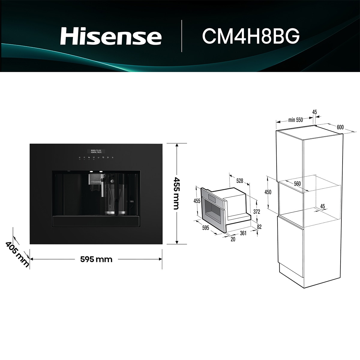 Imagen 2 de Cafetera automática integrable Hisense - CM4H8BG - Negro Negro