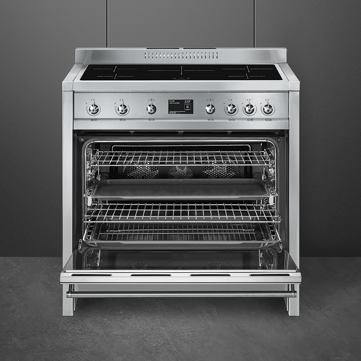 Cocina compacta Smeg 90 cm, placa inducción 5 zonas y horno eléctrico - A1PYID-9 Inox-2