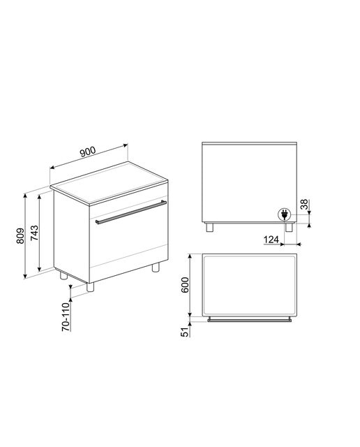 Cocina compacta Smeg con 5 zonas de cocción y horno - C9IMX2 - Acero Inox Acero Inox-2