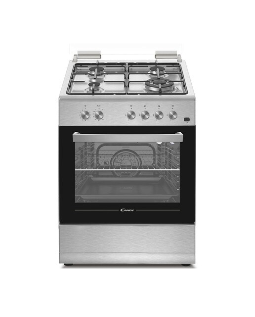 Cocina compacta  Candy 59,8 cm, placa de gas 4 quemadores y horno - CGG655SI/E Inox-1