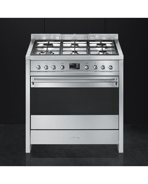 Cocina compacta Smeg 90 cm, placa de gas 6 quemadores, horno y cajón - A1-9 Acero Inox-2