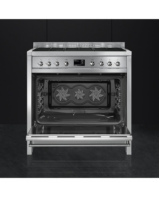 Cocina compacta Smeg 90 cm, placa de gas 6 quemadores, horno y cajón - A1-9 Acero Inox-4