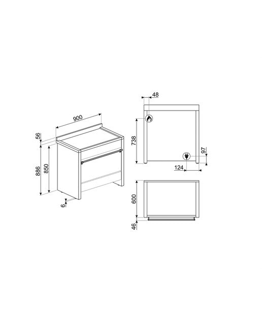 Cocina compacta Smeg 90 cm, placa de gas 6 quemadores, horno y cajón - A1-9 Acero Inox-6