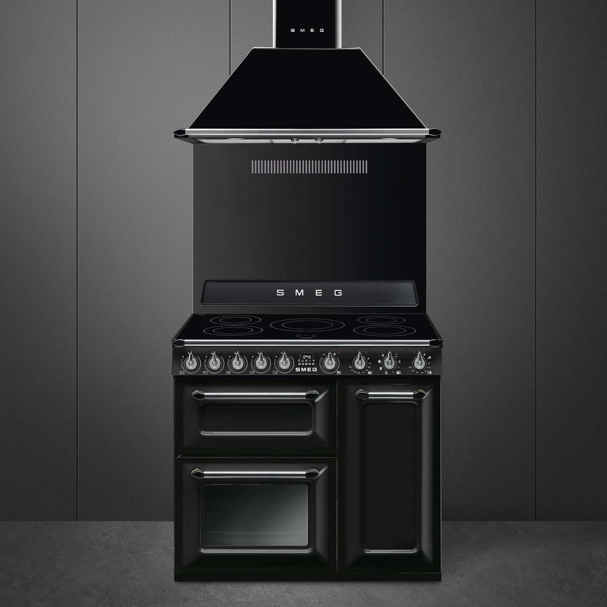 Cocina compacta Smeg 90 cm, paca inducción y 3 hornos - TR93IBL2 Negro-2