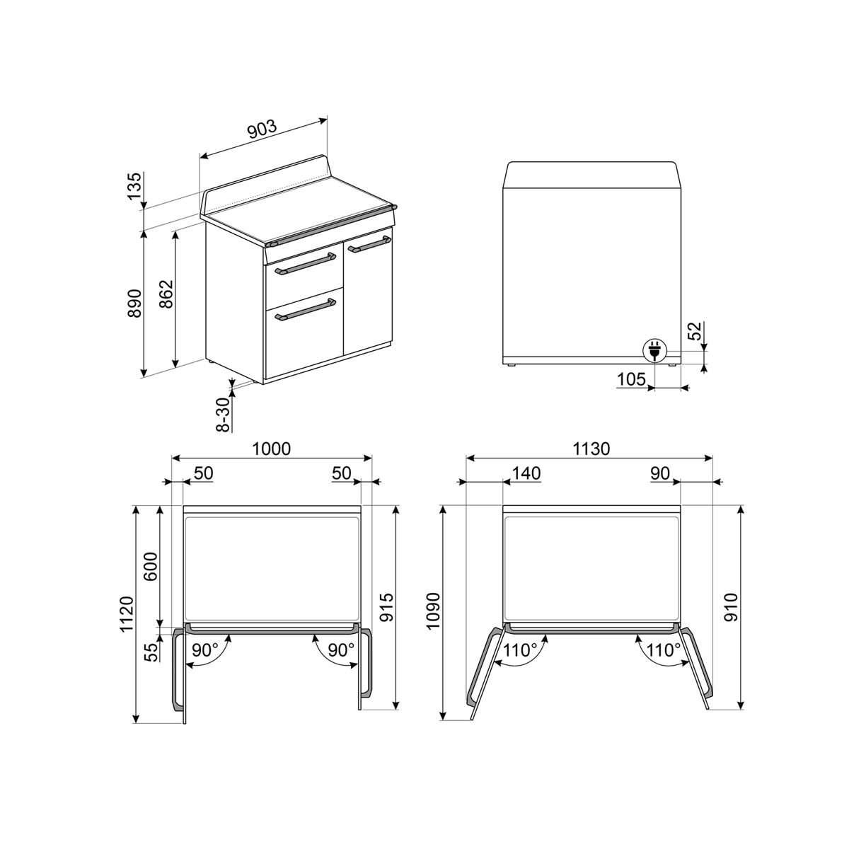 Cocina compacta Smeg 90 cm, paca inducción y 3 hornos - TR93IBL2 Negro-3