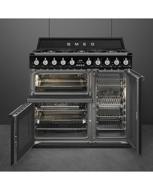 Cocina compacta Smeg placa de gas 6 quemadores y 3 cavidades de horno - TR93BL Negro-4