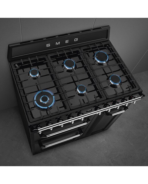 Cocina compacta Smeg placa de gas 6 quemadores y 3 cavidades de horno - TR93BL Negro-5