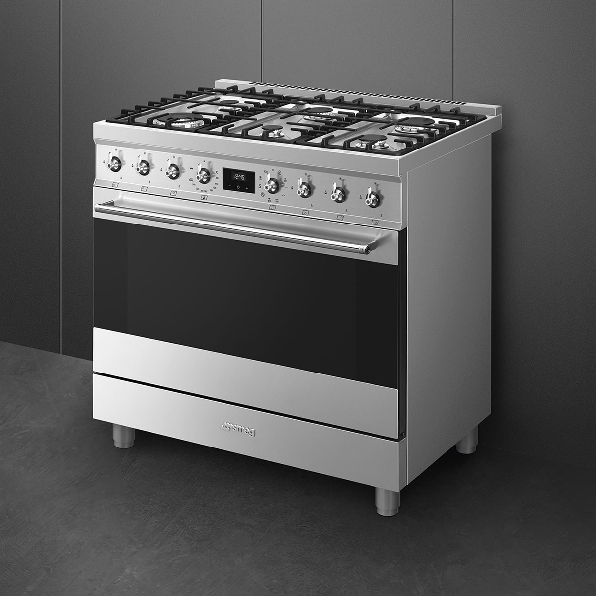 Cocina compacta Smeg , 90 cm gas y 6 zonas de cocción y horno - C9MX2 Inox-9