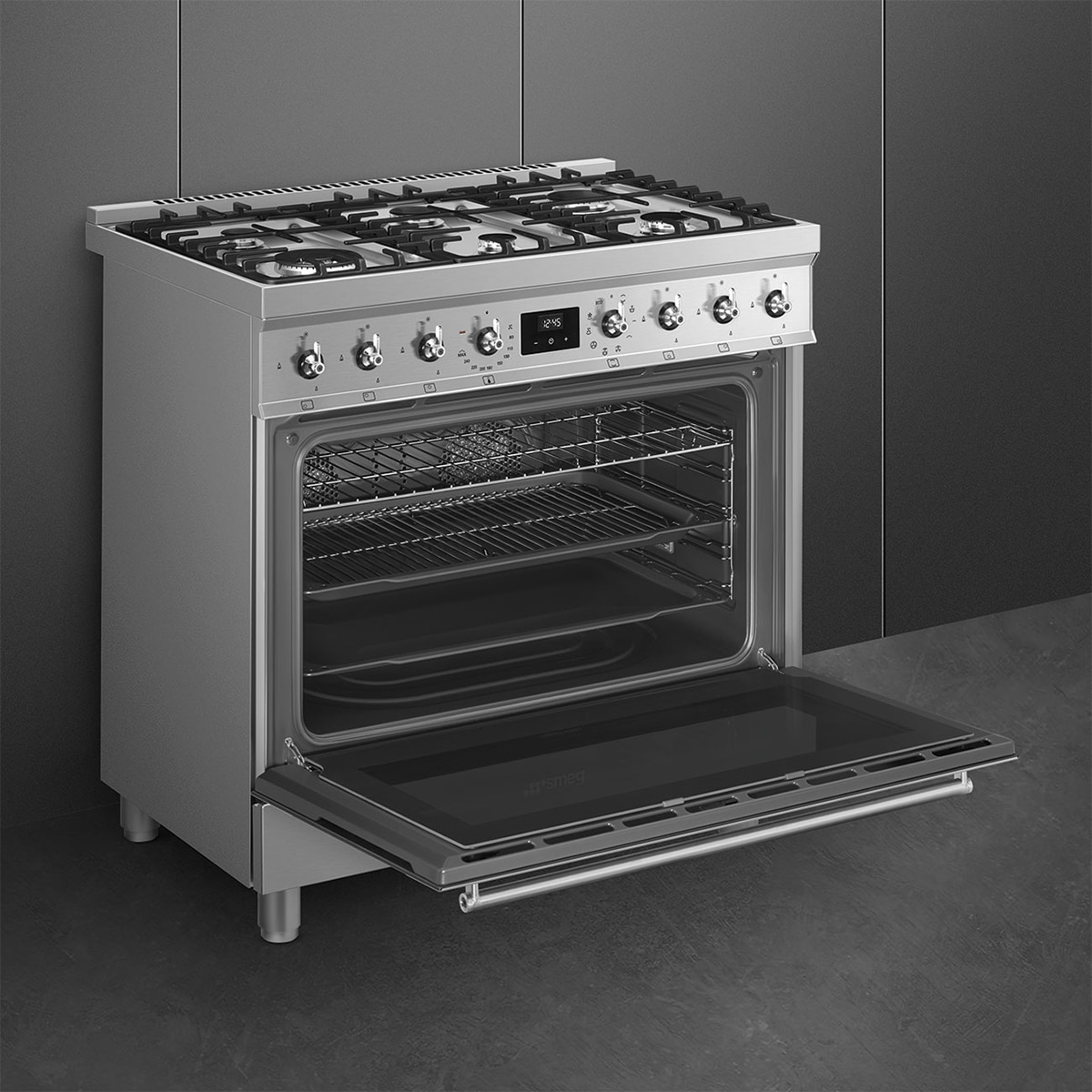 Cocina compacta Smeg , 90 cm gas y 6 zonas de cocción y horno - C9MX2 Inox-10