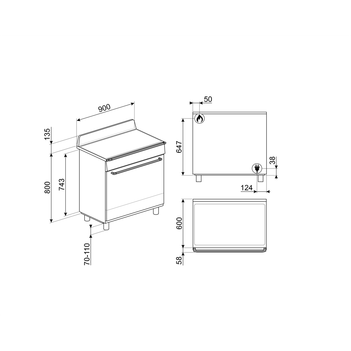 Cocina compacta gas Smeg 90 cm, 1 cavidad de horno - TR90GMP Crema-9