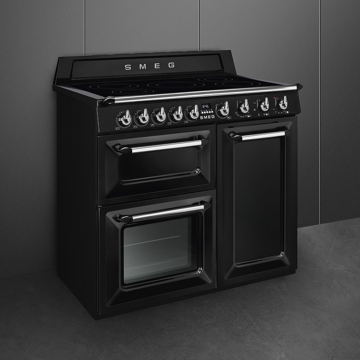 Cocina compacta Smeg 100 cm, placa inducción y 2 hornos - TR103IBL2 Negro-2