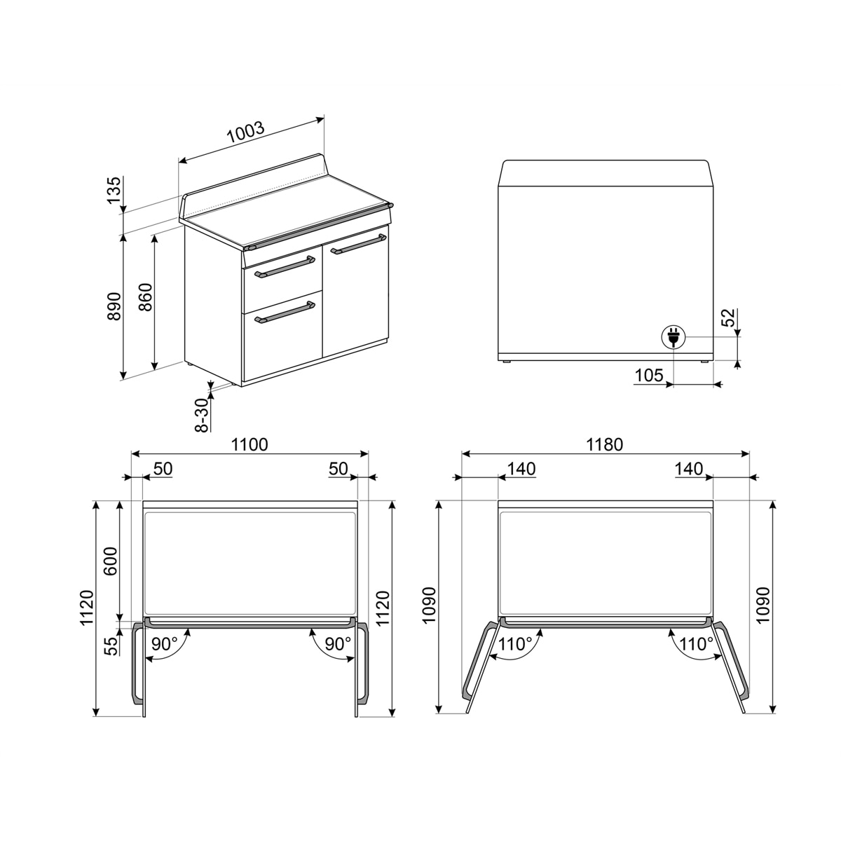 Cocina compacta Smeg 100 cm, placa inducción y 2 hornos - TR103IBL2 Negro-4
