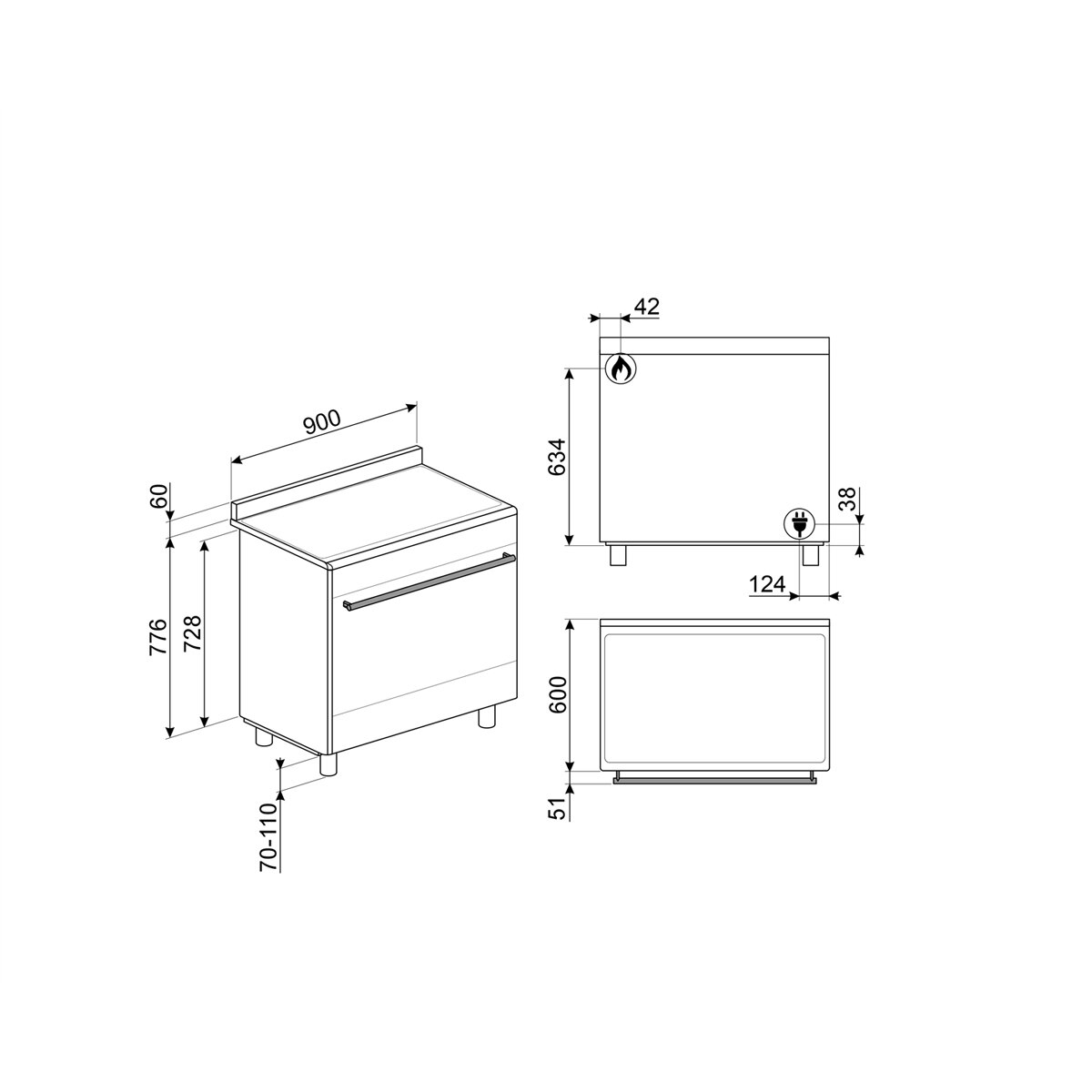 Cocina compacta gas Smeg 90 cm, 1 cavidad de horno - SX91GM - Acero Inox Acero Inox-2