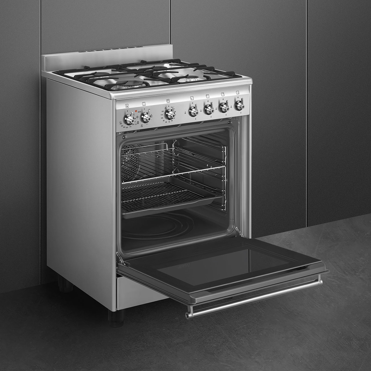 Cocina compacta gas Smeg 60 cm, 1 cavidad de horno - CX60GMX Acero Inox-5