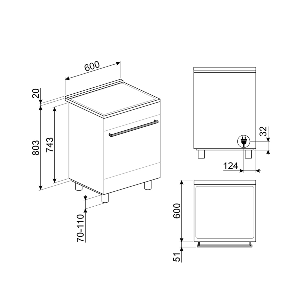 Cocina compacta Smeg con placa inducción y horno eléctrico - Negro-2