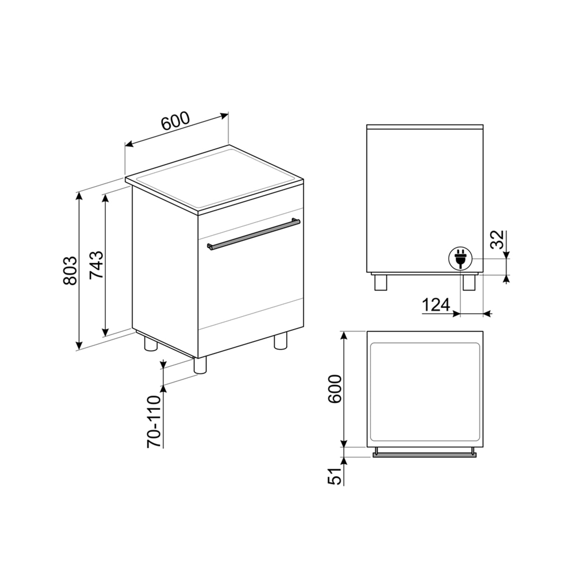 Cocina compacta Smeg 60 cm, placa inducción y 1 horno - C6IMXT2 Acero Inox-2