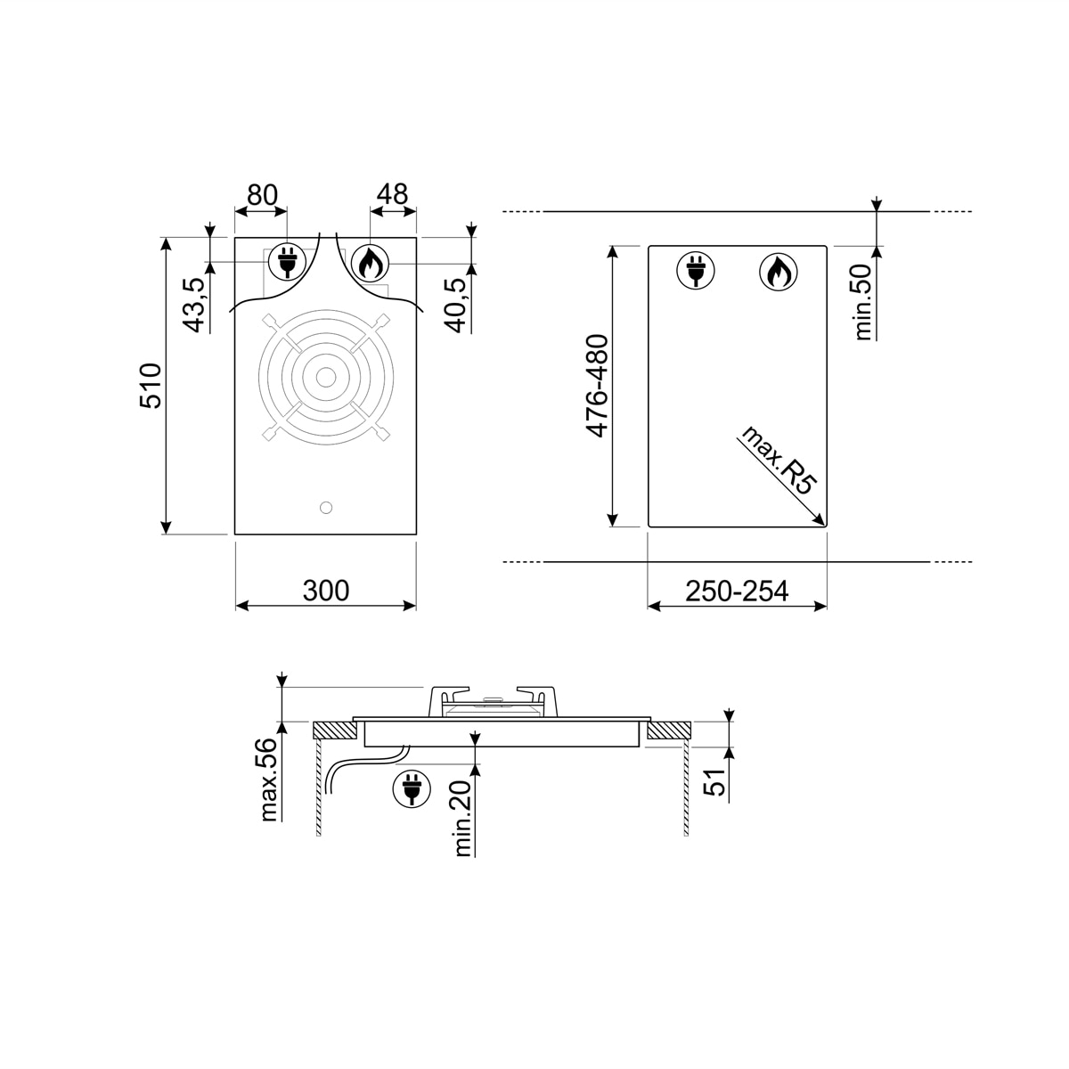Placa de gas Smeg - PV331CN Negro-2