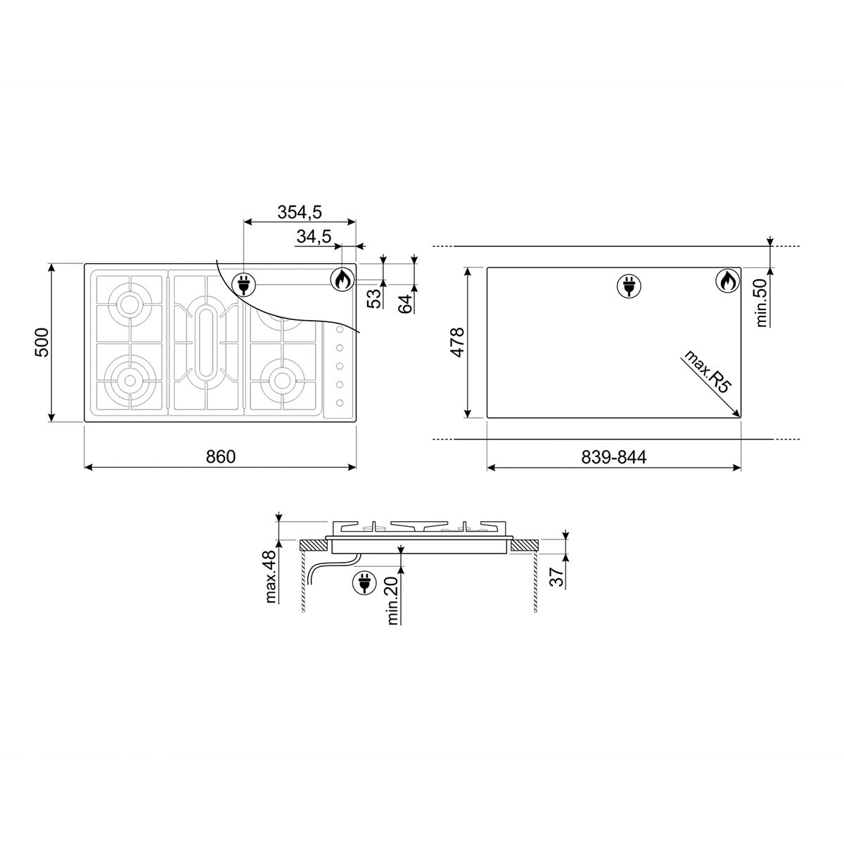 Placa de gas Smeg - PV331CN Negro-4