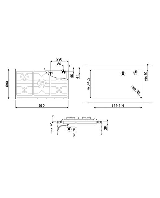 Placa gas Smeg 5 quemadores - SRV596GH5 Inox-2