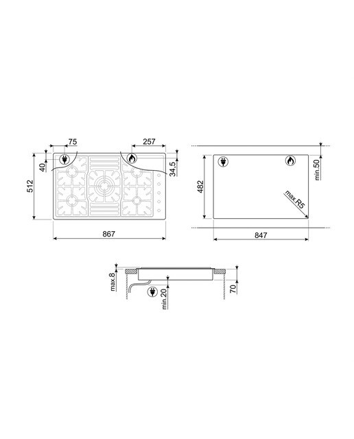 Placa gas Smeg 5 quemadores - PGF954 Inox-3