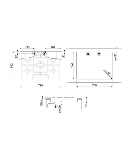 Placa de gas Smeg PGF754 con 4 quemadores Inox-2