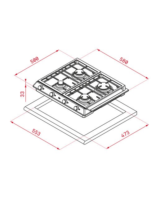 Placa de gas Teka con 4 quemadores - EX 60.1 4G AI - Acero Inox Acero Inox-2