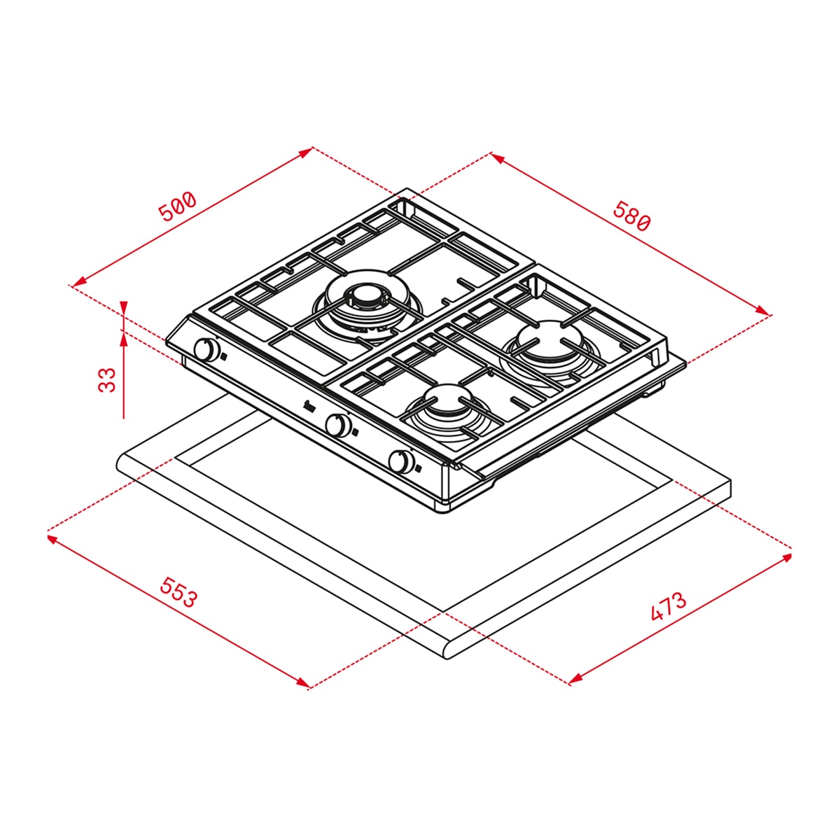 Placa gas Teka 3 quemadores - EX/60.13GAIALDR - Inox Inox-2