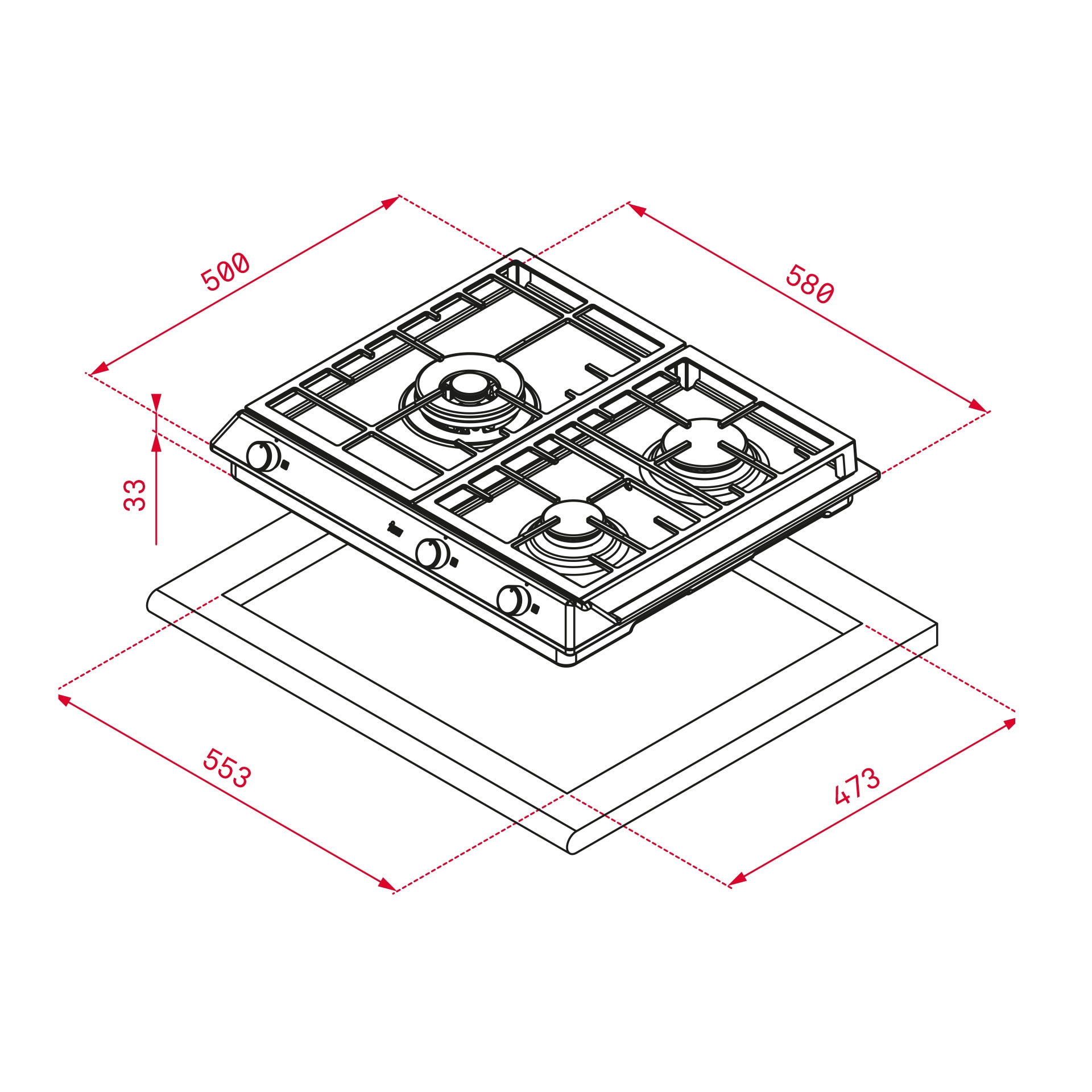 Placa gas Teka 3 quemadores - naturalEX/60.13 - Inox Inox-3