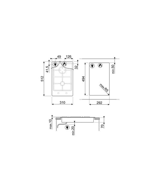 Imagen 2 de Placa gas Smeg 2 quemadores - PGF32G - Inox Inox