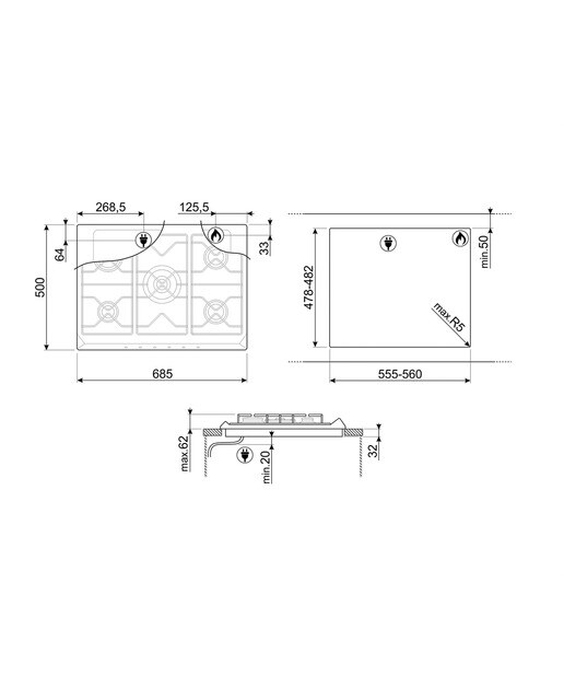 Placa gas Smeg 5 quemadores - SR275XGH2 Inox-3