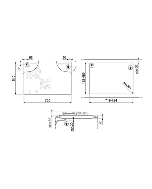 Placa gas mixta Smeg 2 quemadores y 2 zonas de vitrocerámica - PM3743D - Negro Negro-3