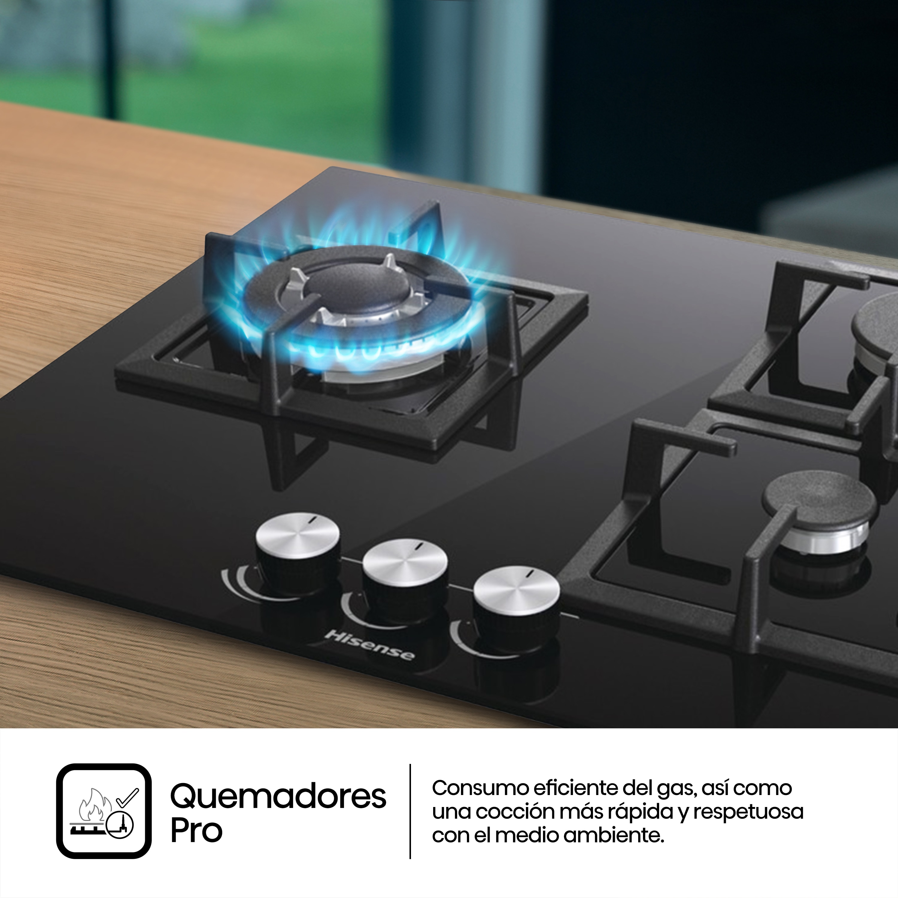Placa gas Hisense 3 quemadores - GG633B Cristal negro-8