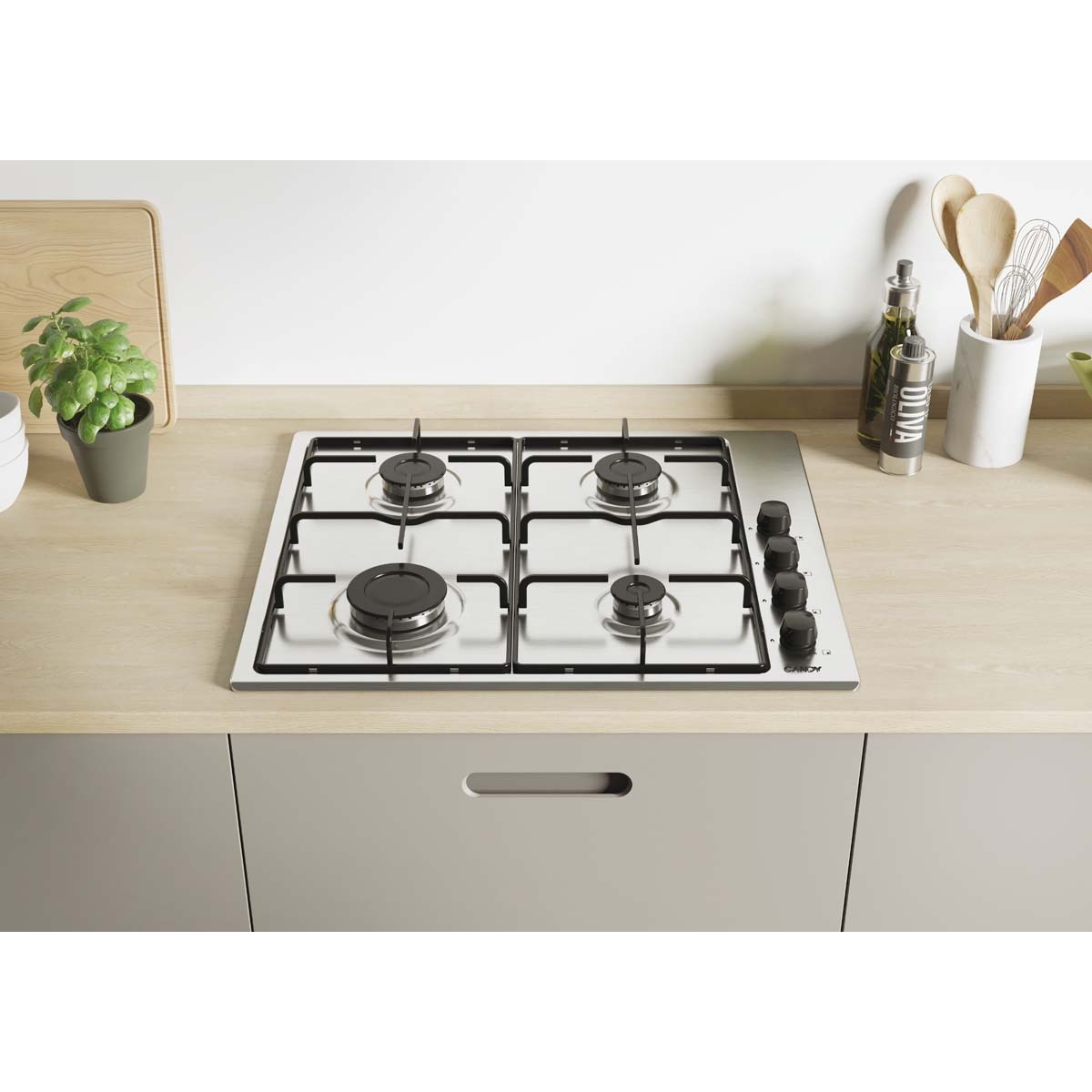 Placa de gas Candy de 60 cm, con 4 zonas de coccion - CHW6LBX/4U2 Inox-3