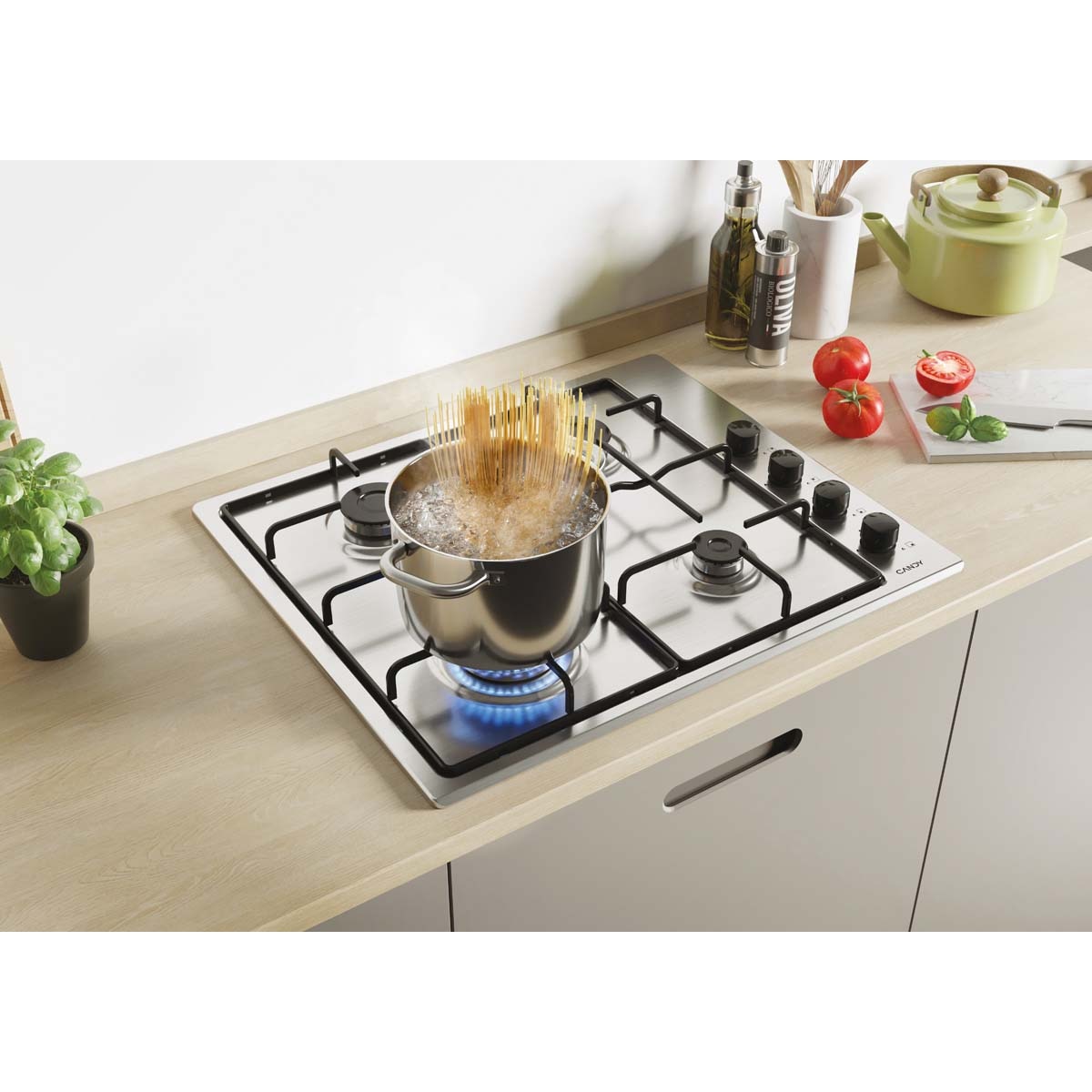 Placa de gas Candy de 60 cm, con 4 zonas de coccion - CHW6LBX/4U2 Inox-4