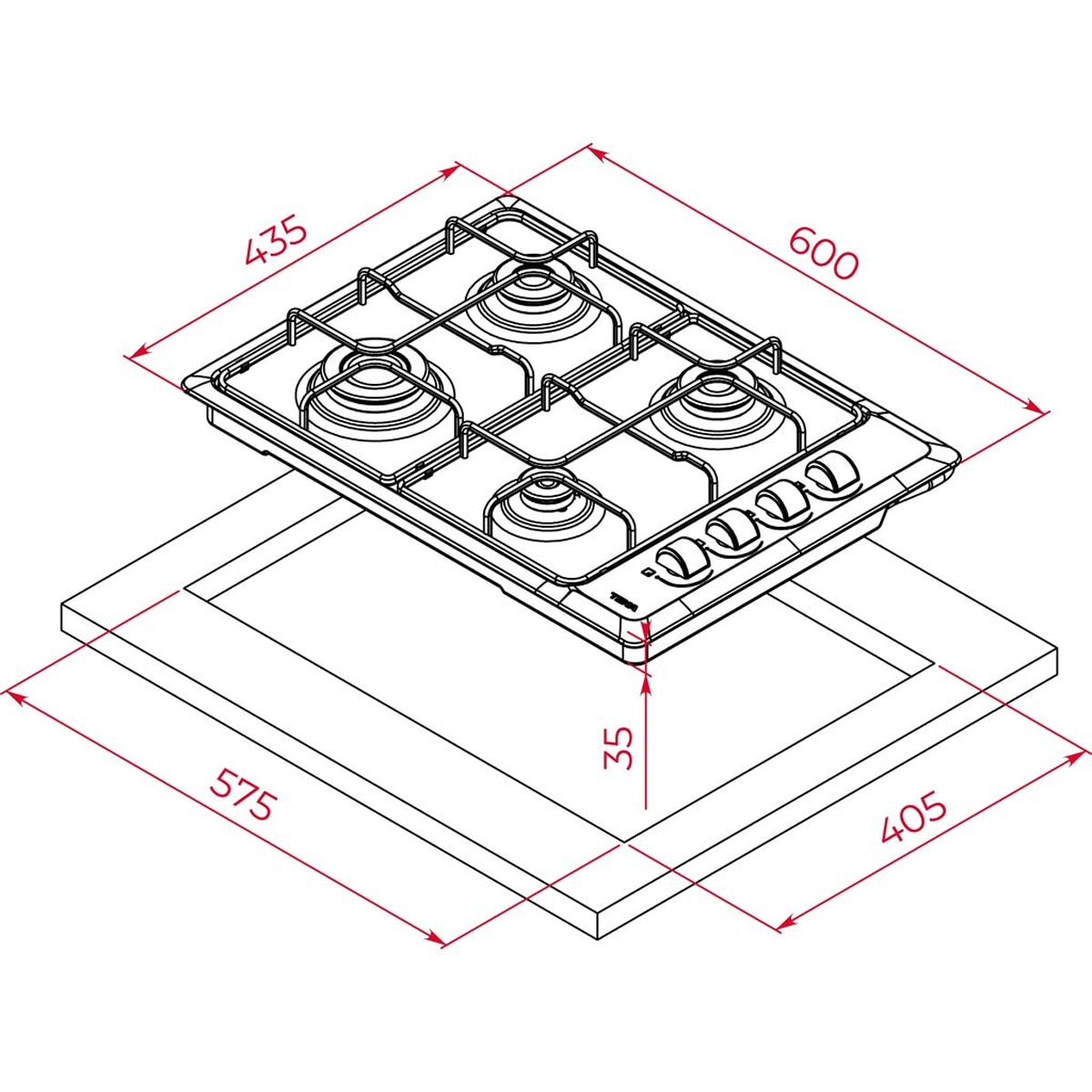Placa de gas Teka 4 quemadores - HLX 540 KLA Acero Inox-2