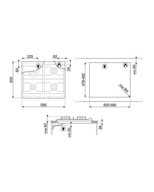 Placa gas Smeg 4 quemadores - SR964PGH - Crema Crema-2