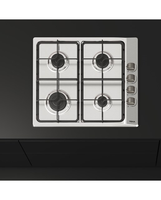 Placa de gas Teka con 4 quemadores y parrillas esmaltadas - E/60.3 40 NAT - Acero Inox Acero Inox-6