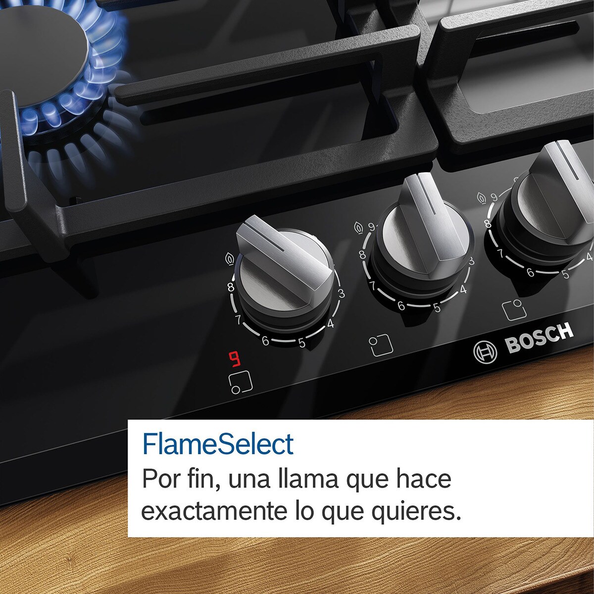 Placa de gas Bosch de 75 cm, con 5 quemadores - PPQ7A6B90 Negro-7