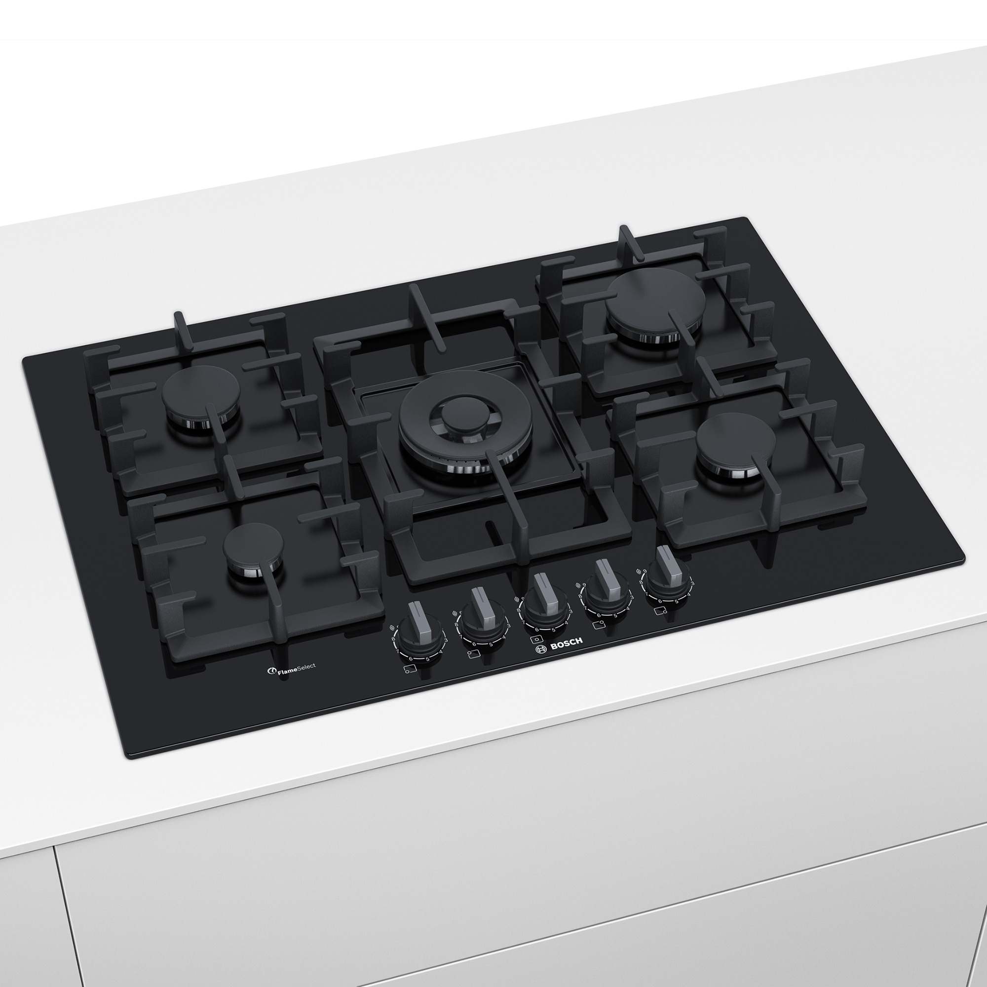 Placa de gas Bosch de 75 cm, con 5 quemadores - PPQ7A6B90 Negro-9