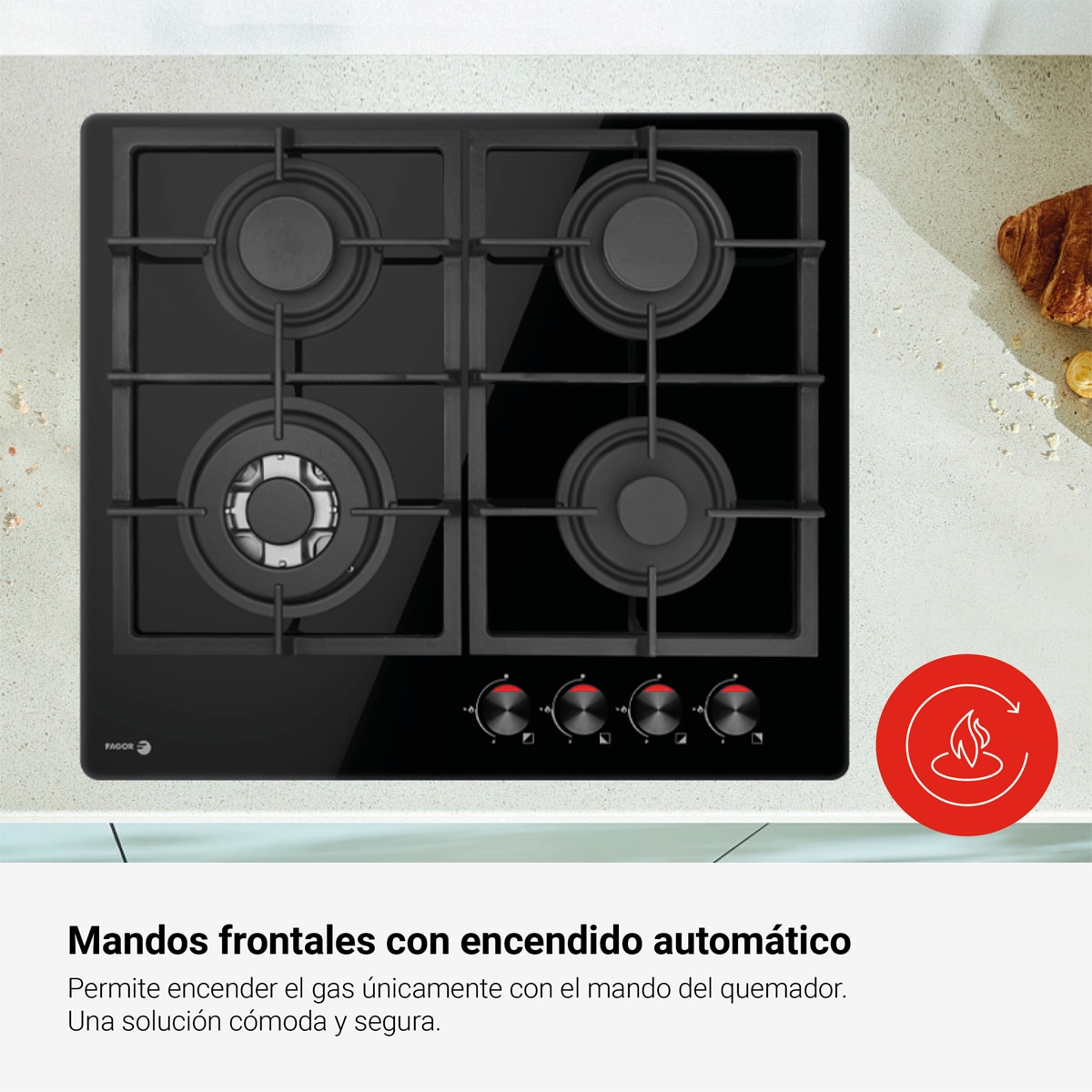 Placa gas Fagor con 4 quemadores - 3CFI-4GLSPA Cristal negro-7