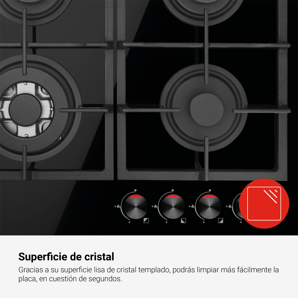 Placa gas Fagor con 4 quemadores - 3CFI-4GLSPA Cristal negro-8